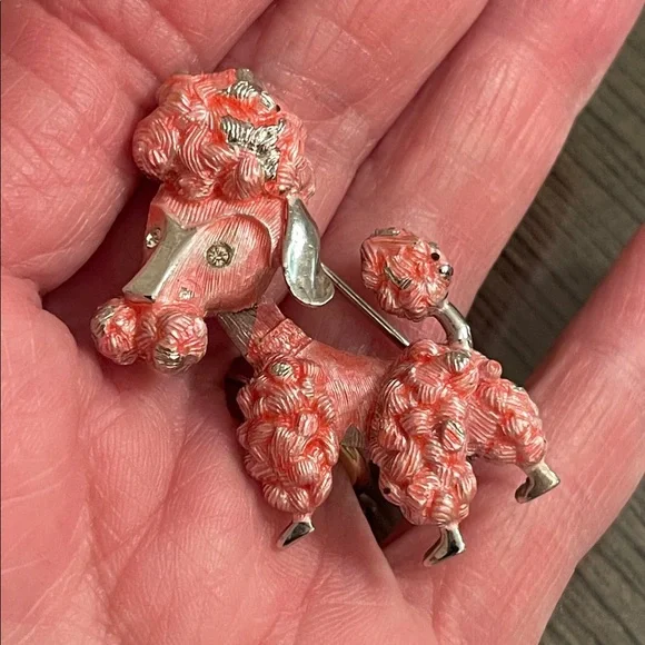 Vintage Pink French Poodle Dog Brooch - Pin Silver-tone Pink Accents - Picture 2 of 16